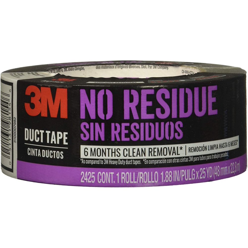 3M No Residue Duct Tape, 2425HD, 1.88 Inches by 25 Yards