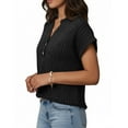 thumbnail image 3 of Women’s Short Sleeve Shirts V-Neck Button Summer 2026 Groove Strip Tops Dressy Casual Work Blouses,Black,XXL, 3 of 6