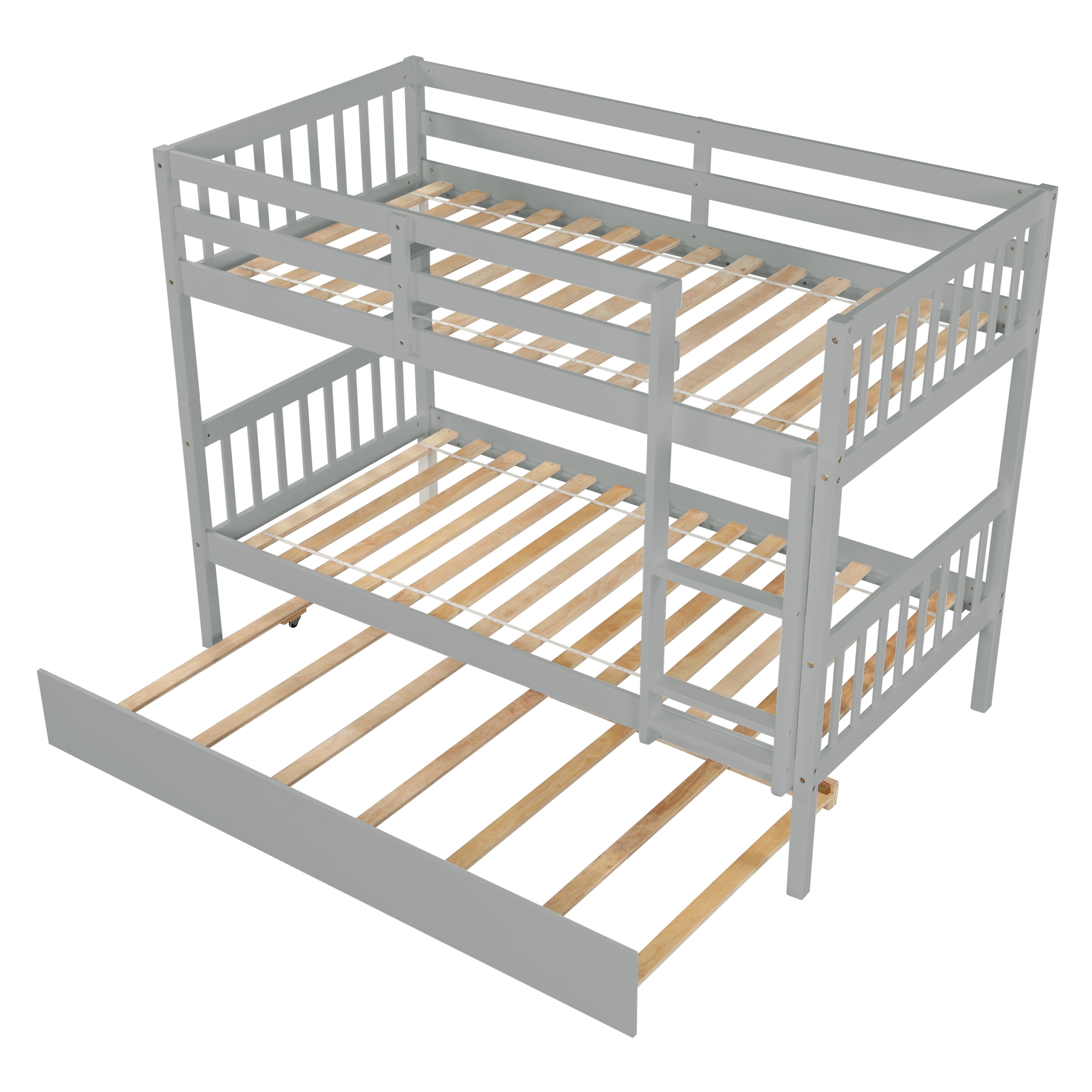 Aukfa Twin over Twin Bunk Bed with Trundle, Wooden Bunk Bed Frame for Kids - Gray