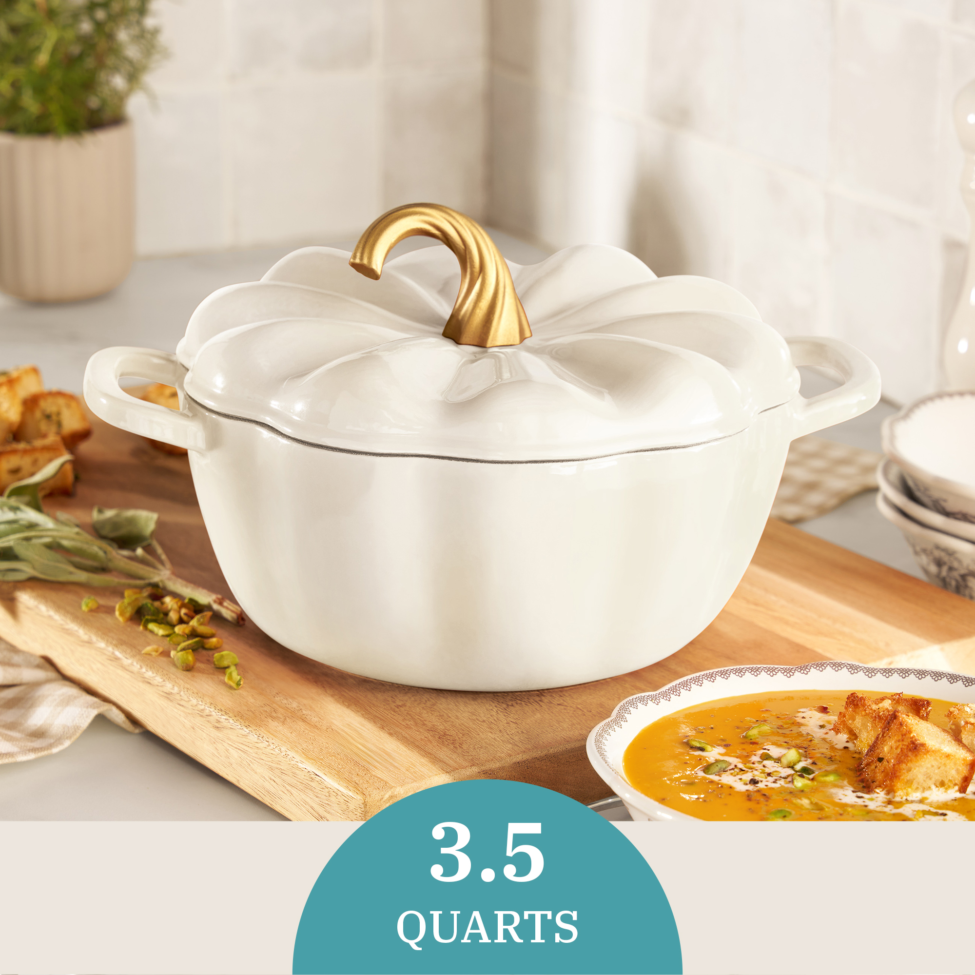 The Pioneer Woman 3.5-Quart Pumpkin Dutch Oven, Linen photo 2