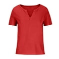 thumbnail image 4 of RYRJJ Women's Tunics V Neck Waffle Knit Henley Shirts Summer Casual Tops Short Sleeve Soft Comfy Pullover Loose Blouses(01#Red,3XL), 4 of 5