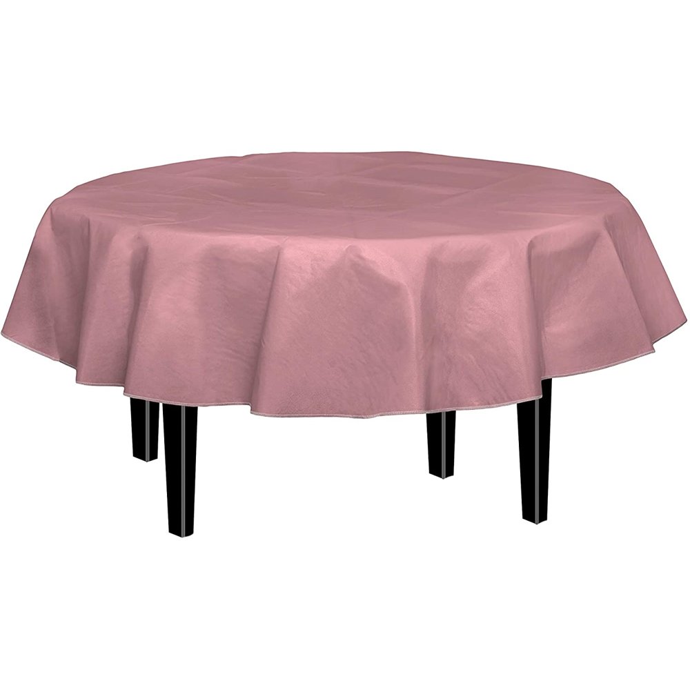 Pink Round Round Flannel Backed Vinyl Tablecloth Solid Color Quality Waterproof Table Cover