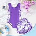 thumbnail image 5 of sususu Girls Swimsuit Two Piece Swimsuits with Boyshort Ruched Bathing Suit Floral Set Girls' Swimwear Purple 6Y, 5 of 8