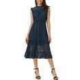 thumbnail image 1 of INSPIRE CHIC Robe en Mousseline pour Femme Sans Manches Taille Smockée Dorée Métallisée Star Robe de Soirée Bleu Foncé m, 1 of 6