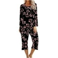 thumbnail image 2 of Two Piece Outfits For Women 2PC Round Neck Long Sleeve Two-piece Comfortable Home Pajamas Set Sports Set Up to 65% off, 2 of 5