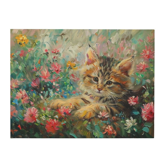 12x16 inch Cats In The Flowers Frameless Canvas Painting Prints,Garden,Bedroom,Study,Children'S Room Wall Art Decor Poster,Vintage Cats In The Flowers Art Decor Paintings,Gift For Cat Lovers