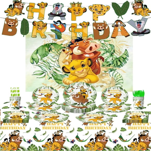 Theme Birthday Party Decoration Set, The Lion King Party Decorations&Tableware Set-The Lion King Birthday Decorations Banner Plates Cups Tablecloth etc The Lion King Themed Birthday Party Supplies