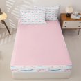 thumbnail image 4 of jejeloiu Watercolor Whale Ribbon Zipper Full Size Comforter Sets with Fitted Sheet and 2 Pillowcases For Girls,Delicate Coastal Print Zipper Bedding Set,White Blue,Pink Reversible,4 Pieces, 4 of 7