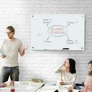 35.5" x 23.5" Glass Dry Erase Whiteboard, Frameless Board on Wall, with Dry Eraser, 4 Markers, Pen Holder and Frosted Surface