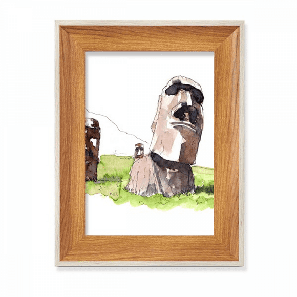 Moai Statues In Easter Island Desktop Wooden Photo Frame Display Picture Art Painting Multiple Sets