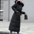 thumbnail image 4 of WXLWZYWL Winter Coat for Women Plus Size Long Quilted Outerwear Plush Hooded Puffer Jacket Thicken Warm Padded Overcoat Waterproof Winter Maxi Length Parka Coats, 4 of 6