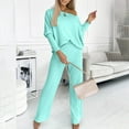 thumbnail image 2 of YUGYXL Womens Sweatsuits Sets Long Sleeve Crewneck Top Wide Leg Pants Two Piece Outfits Mint Green XL, 2 of 7