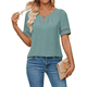 thumbnail image 1 of Camisa Elegante de Corta con Encaje y Mangas Huecas para Mujer, Color Liso, Verde L, 1 of 5