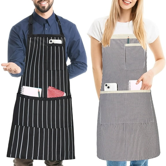 FunChaos 2 Pack Cooking Aprons for Women & Men, Chef Apron for BBQ Baking Restaurant(Black/White)