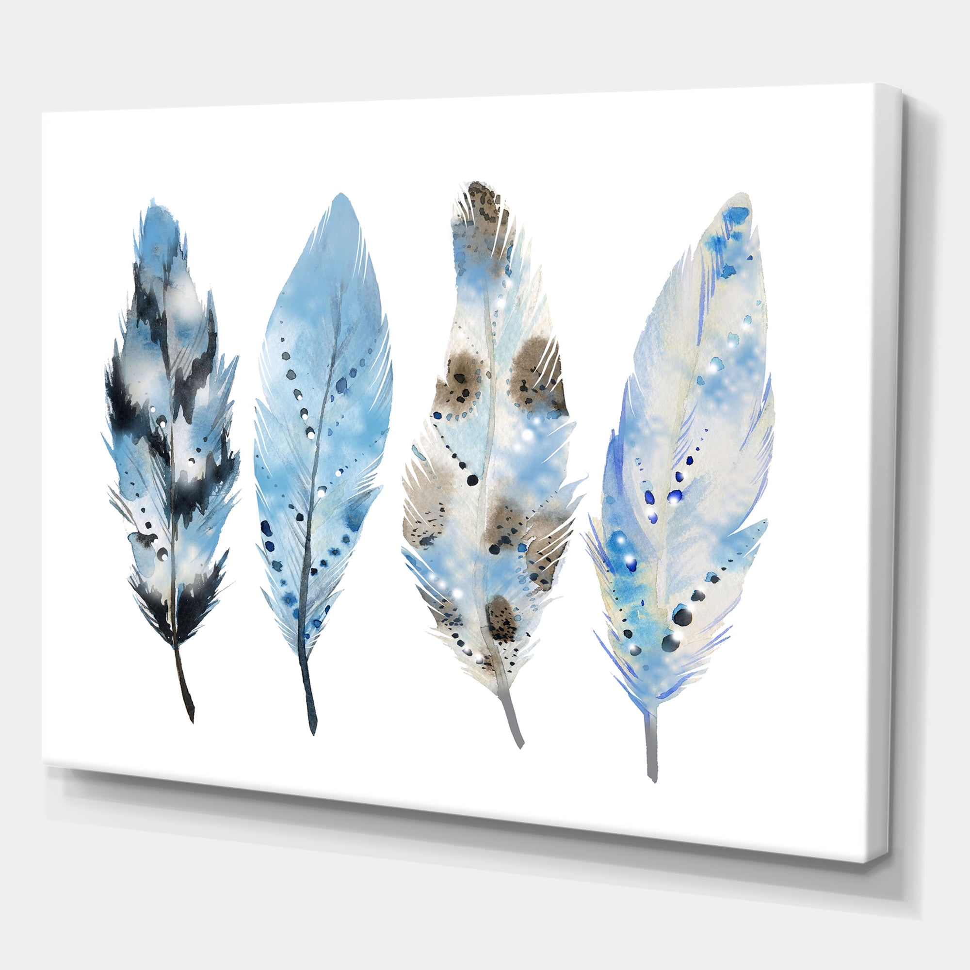 Designart ' Abstract Blue Boho Feathers I ' Bohemian & Eclectic Canvas Wall Art Print