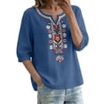 thumbnail image 5 of Women's Cotton Linen Embroidered Tunic Top, Casual Loose Fit Short Sleeve Blouse with Embroidery, Bohemian Summer Shirt, Sky Blue, 5 of 9