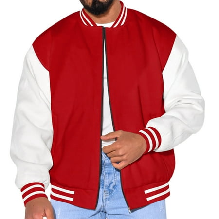 

Cathalem Adult Sweatshirt Toddler Coats Softball Sweatshirt Casual Loose Color Matching Zipper Baseball Suit Warm Casual Winter Sweatshirt for Men No (Red XL)
