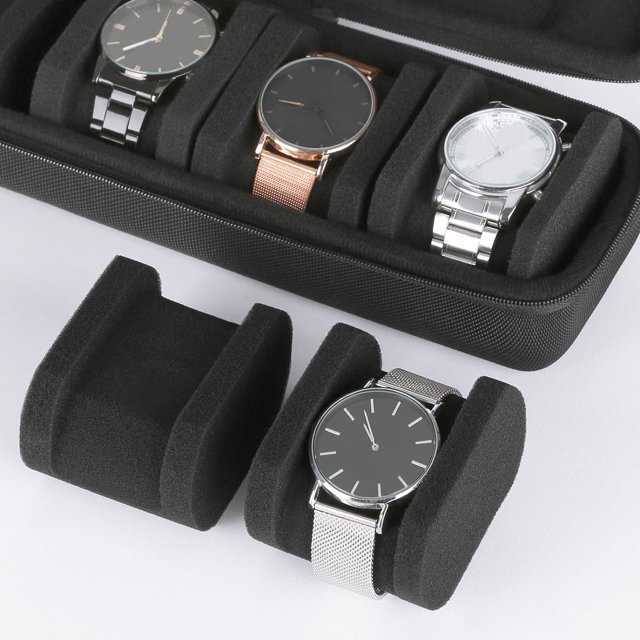 Estuche Rígido Para Reloj, 5 Ranuras, Diseño De Almohada Negra, Cremalleras Dobles, Caja De Almacenamiento Para Reloj De Pulsera, Resistente Al Desgaste Para Viaje