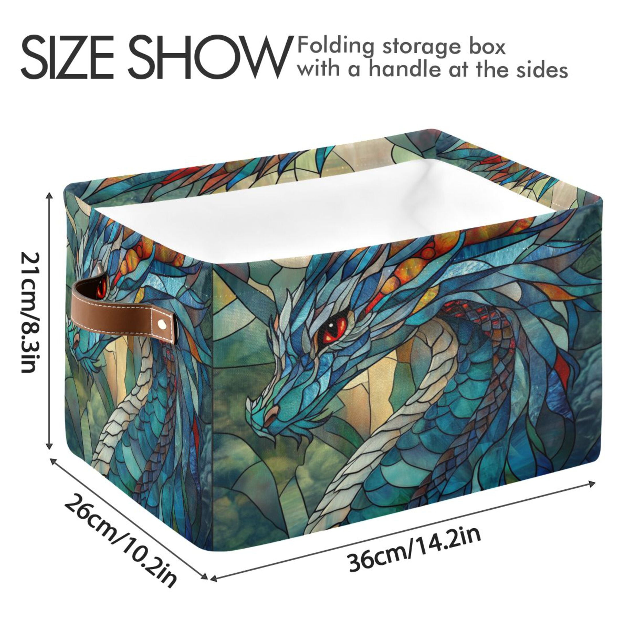 Stained Glass Dragon Foldable Storage Basket,Canvas Fabric Foldable Storage Bins with Handles Open Home Storage Bins Boxes for Toy Book Shelf Closet Baskets