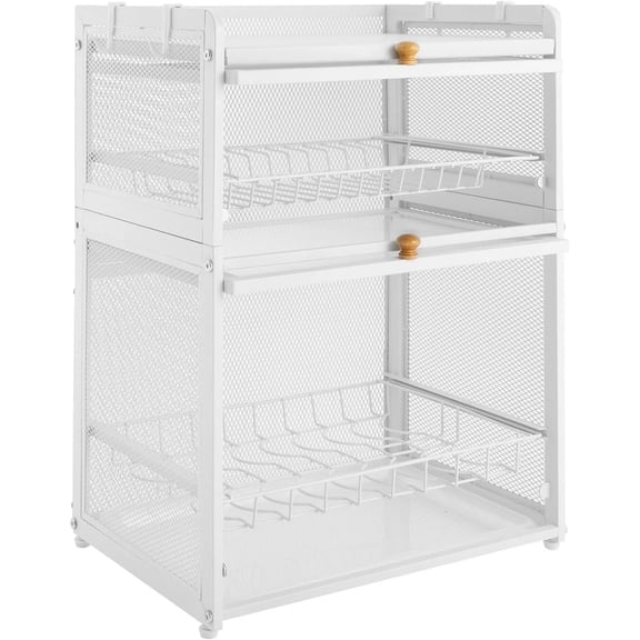 3 Tier Dish Drying Rack, Modern Houseware Dish Organizer, Cutlery Drainer with Lid Cover, Detachable Drip Tray Storage Box Basket for Kitchen Organizing Storage Holder