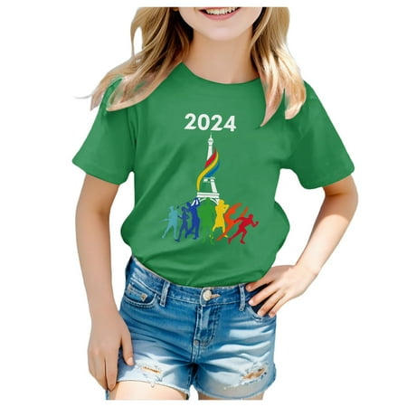 

MQLKF Girls Short Sleeve Tee Summer Crewneck T Shirt Casual Fit Basic Shirts Beautiful Comfortable Girls Tee