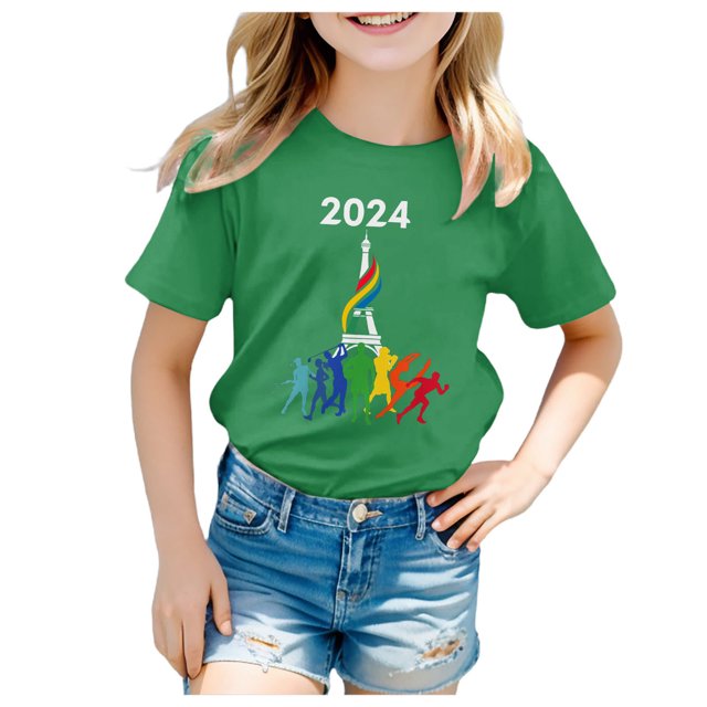 Toimothcn T-Shirts à Manches Courtes pour Bébé Fille Col Rond Décontracté Sport Imprimé Basique Doux Coupe Ample 4-5 Ans