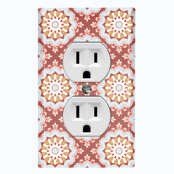 Metal Light Switch Plate Cover Mandala Orange Gray Floral Pattern Damask MDL105