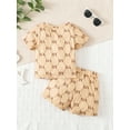 thumbnail image 3 of 18 Months Baby Boys Clothes Baby Boys Outfits 18-24 Months Toddler Baby Boys Short Sleeve Monogram Top Shorts 2PCS Set Apricot, 3 of 7