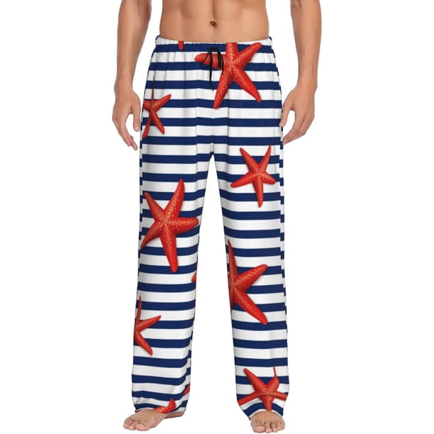 Fotbe Starfish Navy Blue Stripe Pantalones de Pijama para Hombre, Pantalones de Dormir, Pantalones de Casa con Cintura Ajustable y Bolsillos-X-Large