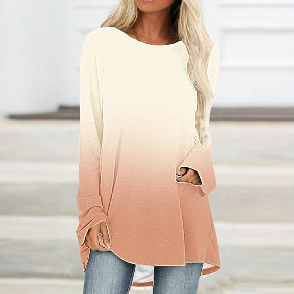 Frostluinai Long Sleeve Shirts for Women Crew Neck Lounge Tunic Tops Trendy Graident Soft T Shirts Stretch Going Out Fall Long Pullover