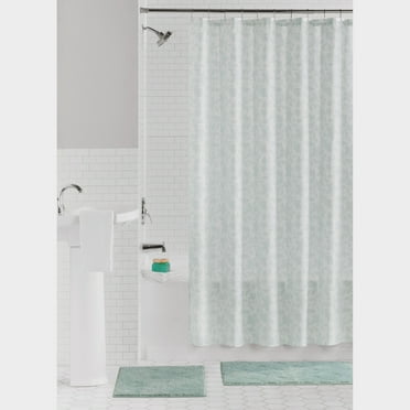 Mainstays Green Leaves 15 Piece Shower Curtain Bath Set, 70 x 72, Green