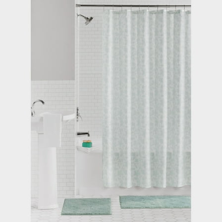 Mainstays 15-Piece Green Leaves Bathroom Set – Nature-Inspired Shower Curtain, Bath Rugs & Hooks, Washable Polyester