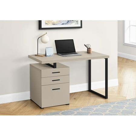 UPC: 0680796050740 | Computer Desk  Home Office  Laptop  Left  Right Set-up  Storage Drawers  48 L  Work  Metal  Laminate  Beige  Black  Contemporary  Modern