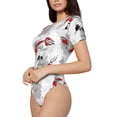 thumbnail image 2 of KLL Women 's Crew Neck Bodysuit Jumpsuits Koi Fish Print Short onesies Stretch T Shirts, 2 of 7