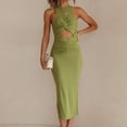 thumbnail image 3 of Vestido De Verano Vestido ajustado dividido para mujer, cuello redondo, verano, sexy, vacaciones, maxi vestido (verde XL) Ygjytge para Mujer Verde T XXL, 3 of 6