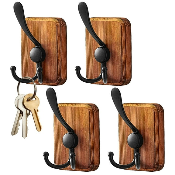 6 Pcs Wooden Wall Hooks,Heavy-Duty Aluminum Hooks,Natural Pine Wood,for Adhesive or Drilled Installation, Coat Hooks Wall Mount for Coats,Towels,and Backpacks