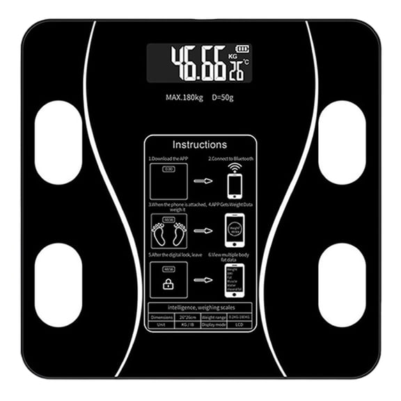 PureCasa Bluetooth Smart Scale with LED Display for Body Weight & Body Composition, High Accurate Digital Bathroom Scale, Sync with App, USB Rechargeable, 10.2"x10.2"x1.2", 1PC, Black