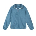 thumbnail image 3 of Patlollav Womens Zipper Patchwork Long Sleeve Tops Plush Pullover Sweatshirt Blue M, 3 of 6