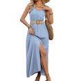 thumbnail image 3 of Robes d'Été pour Femmes Sans Manches à Boutons Taille Décontractée Ligne A Évasée Robe Midi Robe d'Été Bleu Clair TG, 3 of 7
