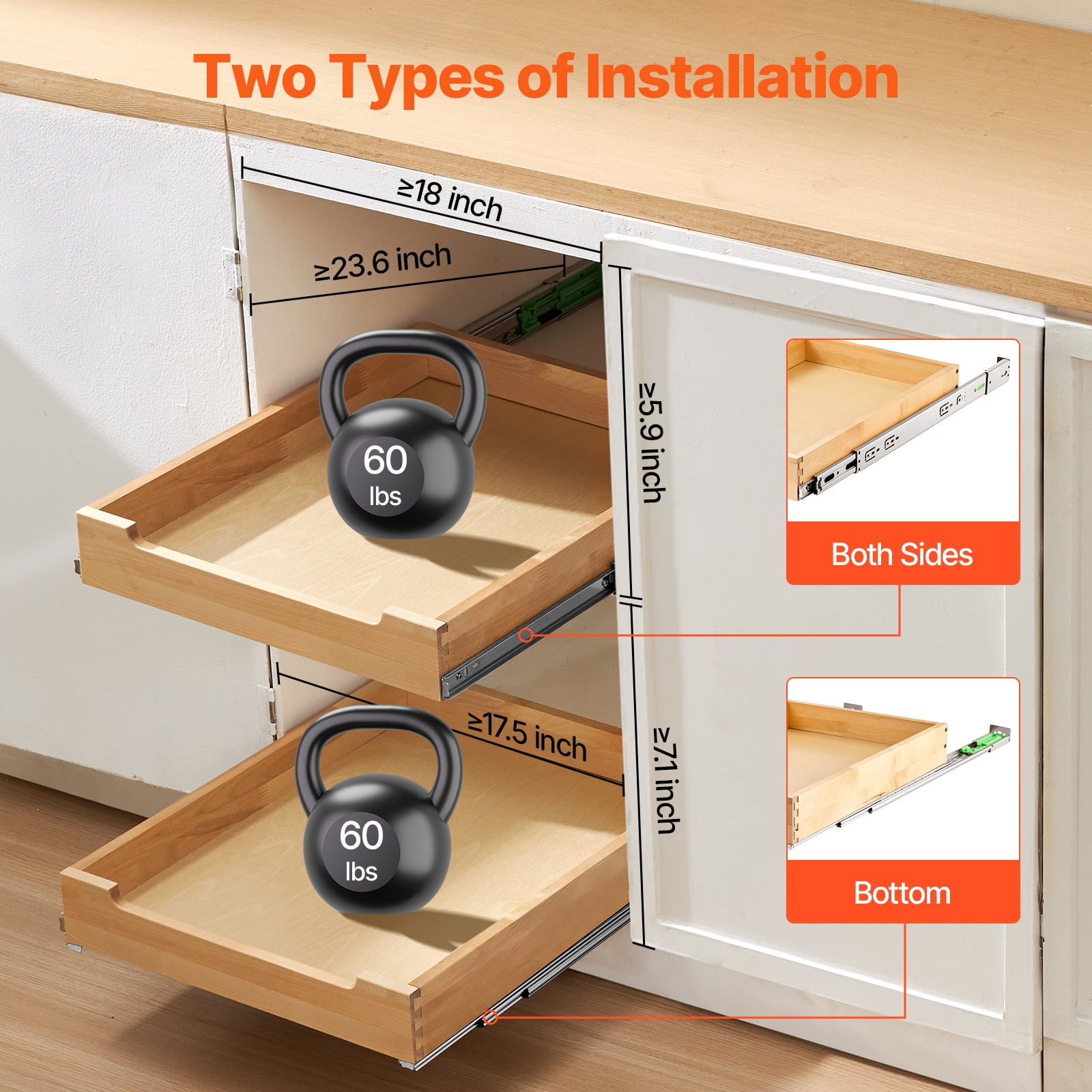 VEVOR Pull Out Cabinet Organizer, 17"W x 21"D Cabinet Drawer, Soft Close Slide out Shelf, Heavy-Duty Sliding Wood Drawer, Bottom and Side Assembly Base Cabinet Organization, Kitchen Pantry Bathroom