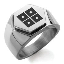 Stainless Steel Kyogoku Samurai Crest Engraved Hexagon Crest Flat Top Biker Style Polished Ring