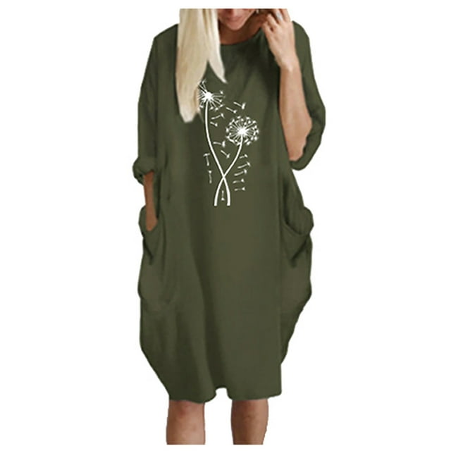 Robe la Mode Robe d'Hiver pour Femmes Grande Taille Décontractée Ample avec Poches Aguichant Imprimée Robe de Plage pour Femmes en Liquidation