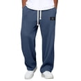 thumbnail image 2 of HOWPAY Men's Sweatpants Casual Vintage Solid Color Baggy Drawstring High Waisted Workout Pants Lightweight Open Bottom Lounge Pants Navy XXXXL, 2 of 4