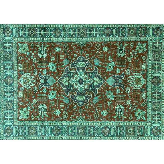 Ahgly Company Machine Washable Indoor Rectangle Persian Turquoise Blue Traditional Area Rugs, 5' x 8'