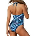 thumbnail image 5 of FKELYI V Neck Swimsuit for Women Gradient Blue Leaves Print Bikini Swimwear Polyetser Monokini Breathable Bathing Suits for Ladies Summer Swimming Surfing, L, 5 of 7