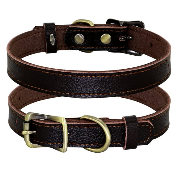 Didog Thin Real Leather Dog Collar Pet Cat Puppy Adjustable Soft Comfortable Collar for Small Medium Dogs