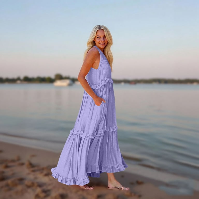 Evdexr Sun Dresses for Women 2025 Vacation Ruffle Tiered Flowy Maxi Dresses Beach Wedding Guest Dress with Pockets Light Purple XL - Walmart.com Evdexr Sun Dresses for Women 2025 Vacation Ruffle Tiered Flowy Maxi Dresses Beach Wedding Guest Dress with Pockets Light Purple XL - Walmart.com