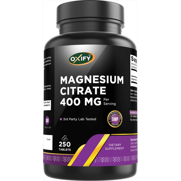 Oxify Magnesium Citrate Tablets General Health & Wellness 250 Count