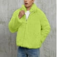 thumbnail image 5 of Mens Faux Fur Jacket Fluffy Furry Zipper Coats Lapel Collar Long Sleeve Outerwear Winter Warm Cardigans (XXL, Green), 5 of 7