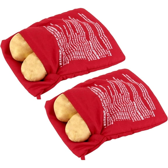 CoguZed 2 Pack Premium Microwave Potato Bags, Reusable Baked Potato Microwave Bag for Perfectly Cooked Potatoes, Red